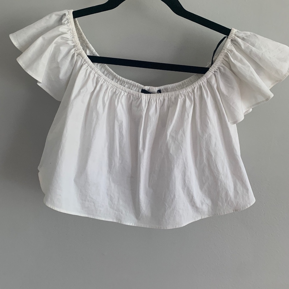 Forever 21, White Off the Shoulder Crop Top, Women's Medium
